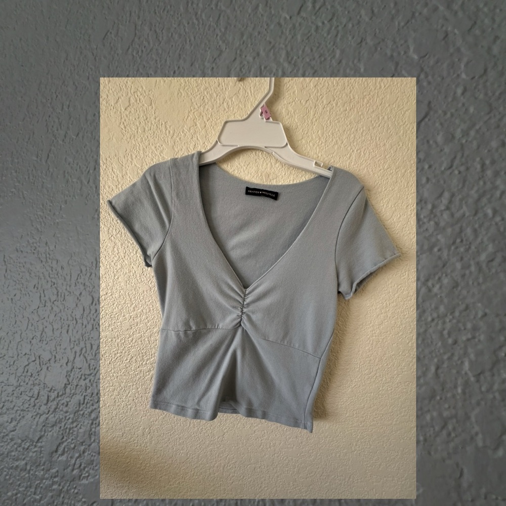 Brandy Melville Blue Ruched Cap Sleeve Crop Blouse